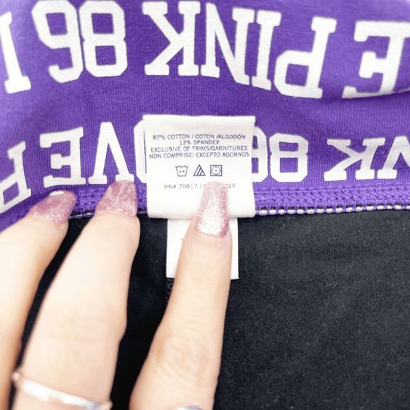 Pink Victoria's Secret Women's Black Purple Spandex Athletic Shorts Size M - Picture 3 of 4